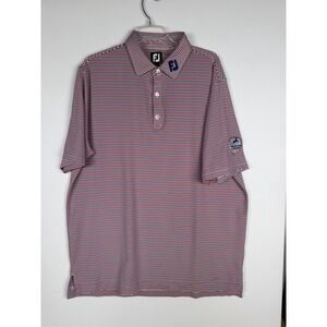 FootJoy Polo Shirt XL Men Red/blue/White Stripe Twelve Stones crossing Golf Club